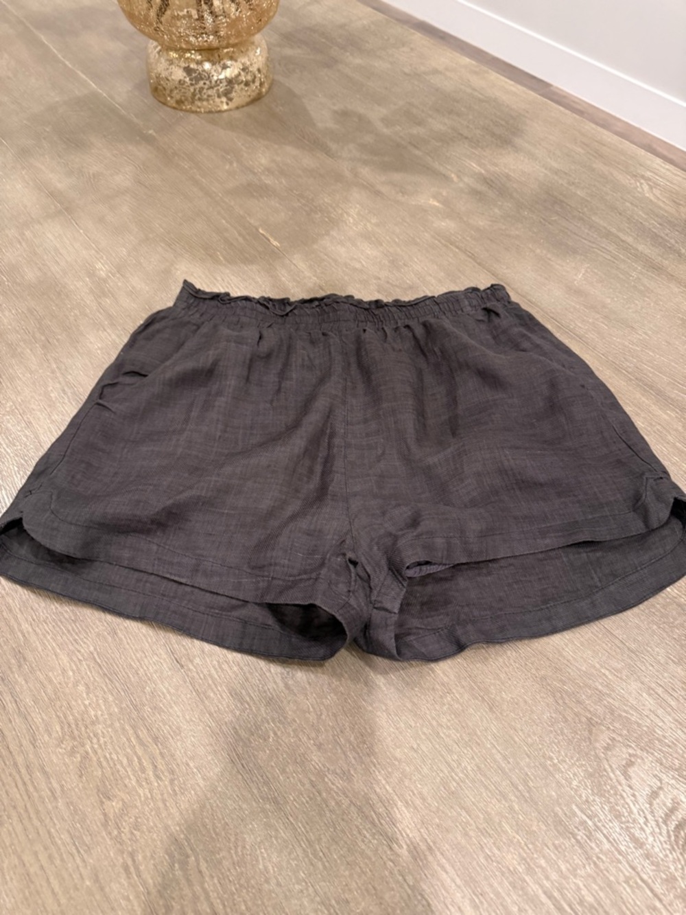 Heartloom Charcoal Black High-Waist Linen-Blend Shorts